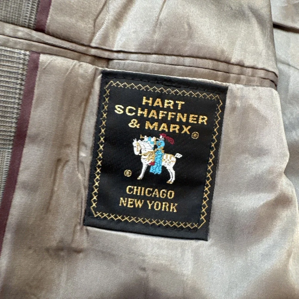 Hart Schaffner Marx Blazer Sz 42L Gray Plaid Sport Coat Suit Jacket USA VTG